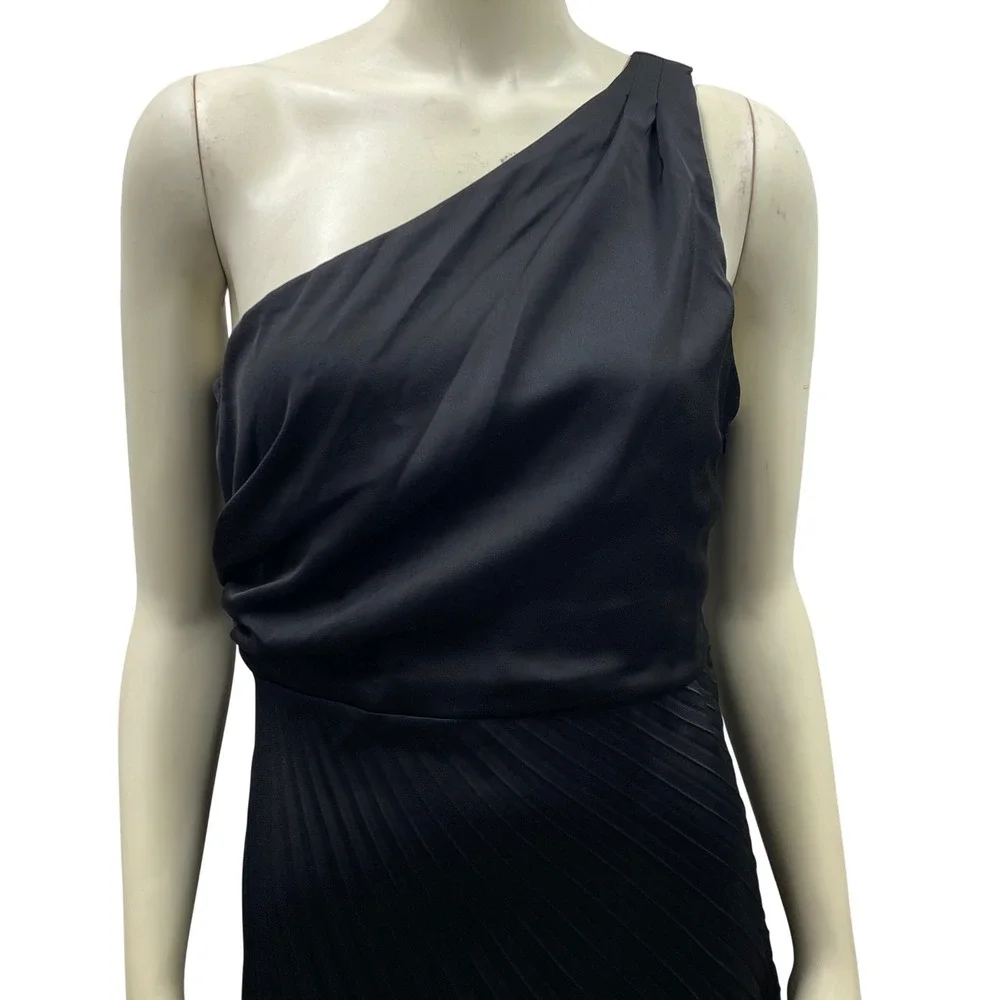 Sam Edelman $138Black One Shoulder Pleated Midi Dress Cocktail‎ Formal 6 NWT